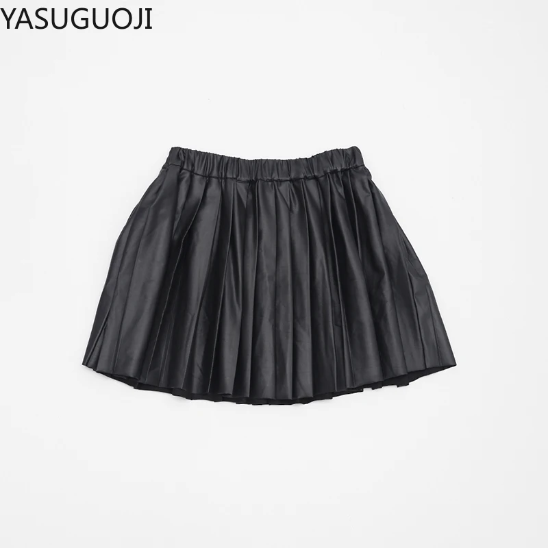 Модные черные женские юбки YASUGUOJI из искусственной кожи с мехом летняя эластичная