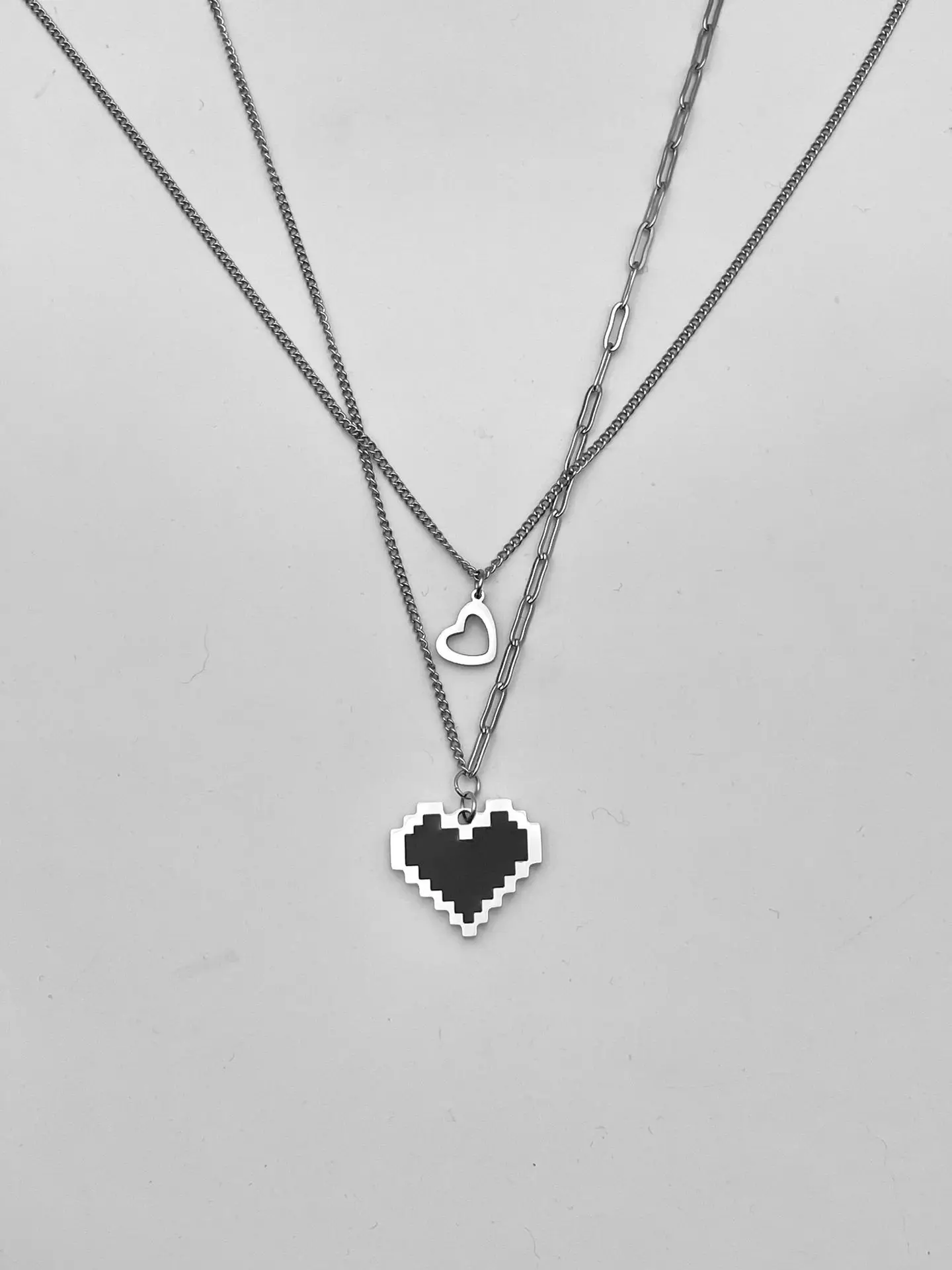 

European and American flame love pendant necklace male fashion Mosaic love pendant stainless steel necklace female holiday gift