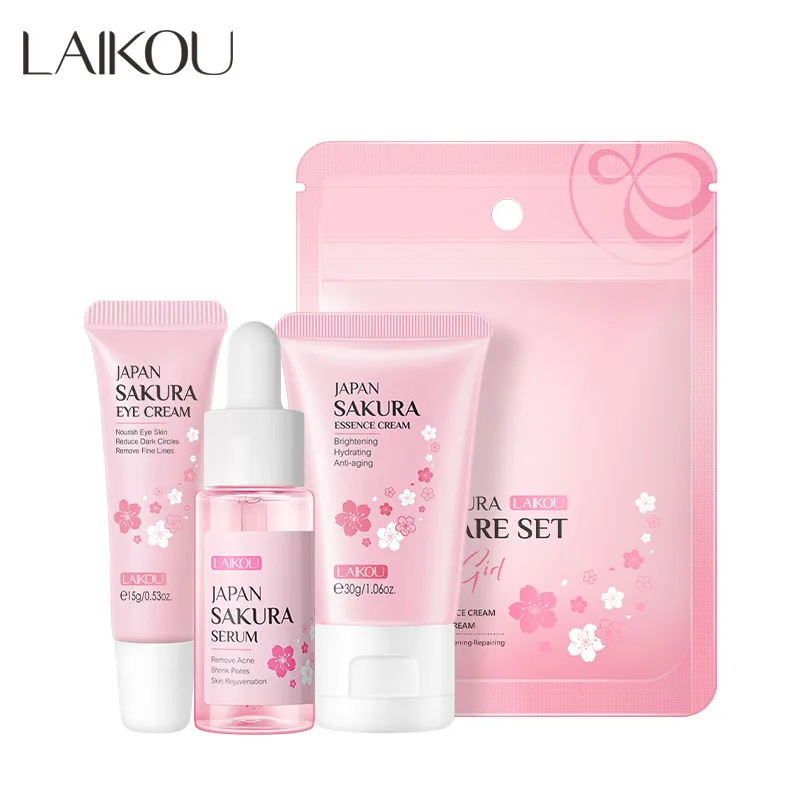 

LAIKOU Sakura Anti-aging Brightening Moisturizing Skin Care Serum Eye Cream Face Cream 3 Piece Set Fade Spots Firming Skin