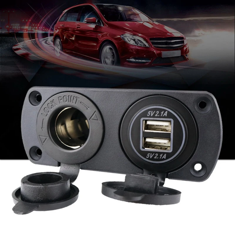 

Dual USB Socket Charger 5V 2.1A With 12-24V Power Outlet Lighter Socket Switch Panel Adapter For Car Boat