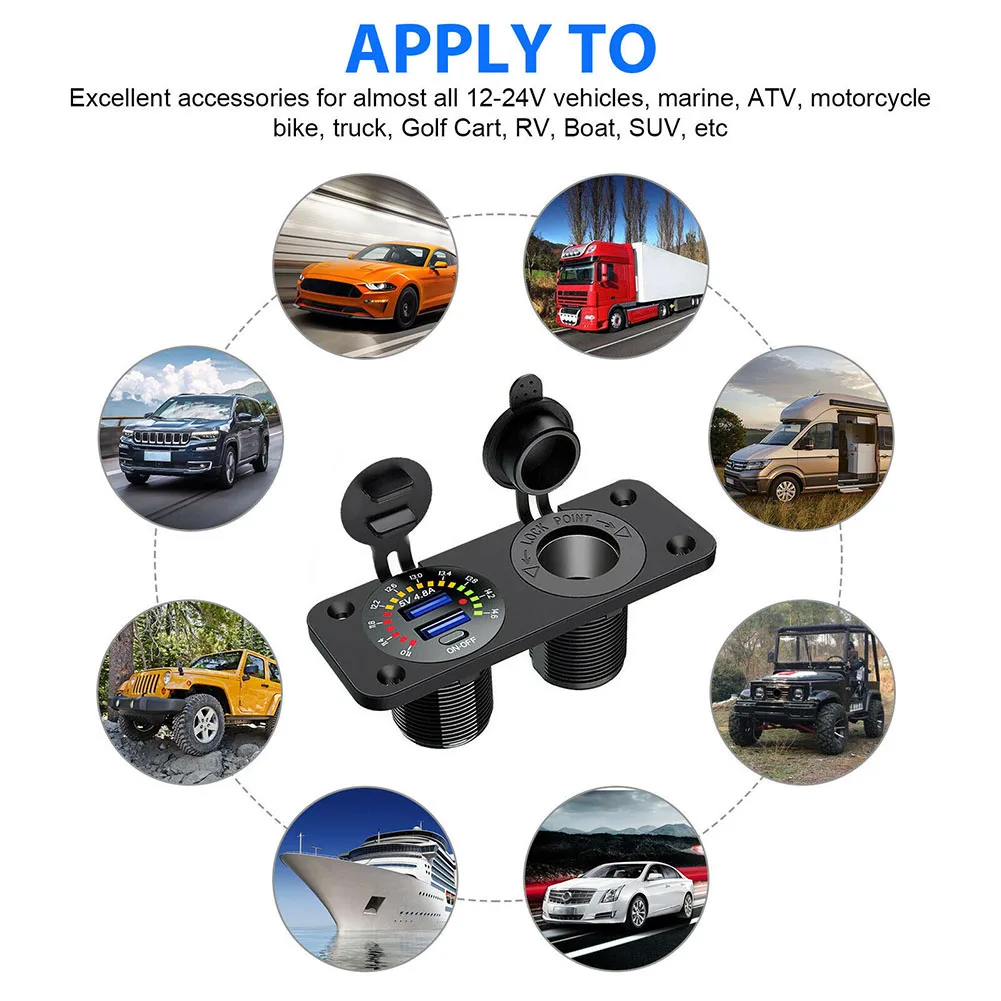 

Car Fast Charger Socket Dual USB Waterproof 12V/24V 1Pcs 4.8A Accessories