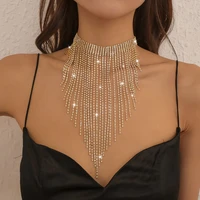 ethnic long tassel choker necklace rhinestone jewelry for women bohemian geometric crystal statement necklace collar