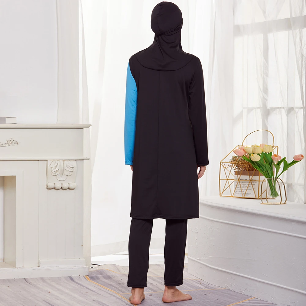 3PCS Burkini Muslim Woman Black Draw Pleated Swimwear Full Cover Islamic Long Sleeve Sport Swimsuit Hijab Beachwear