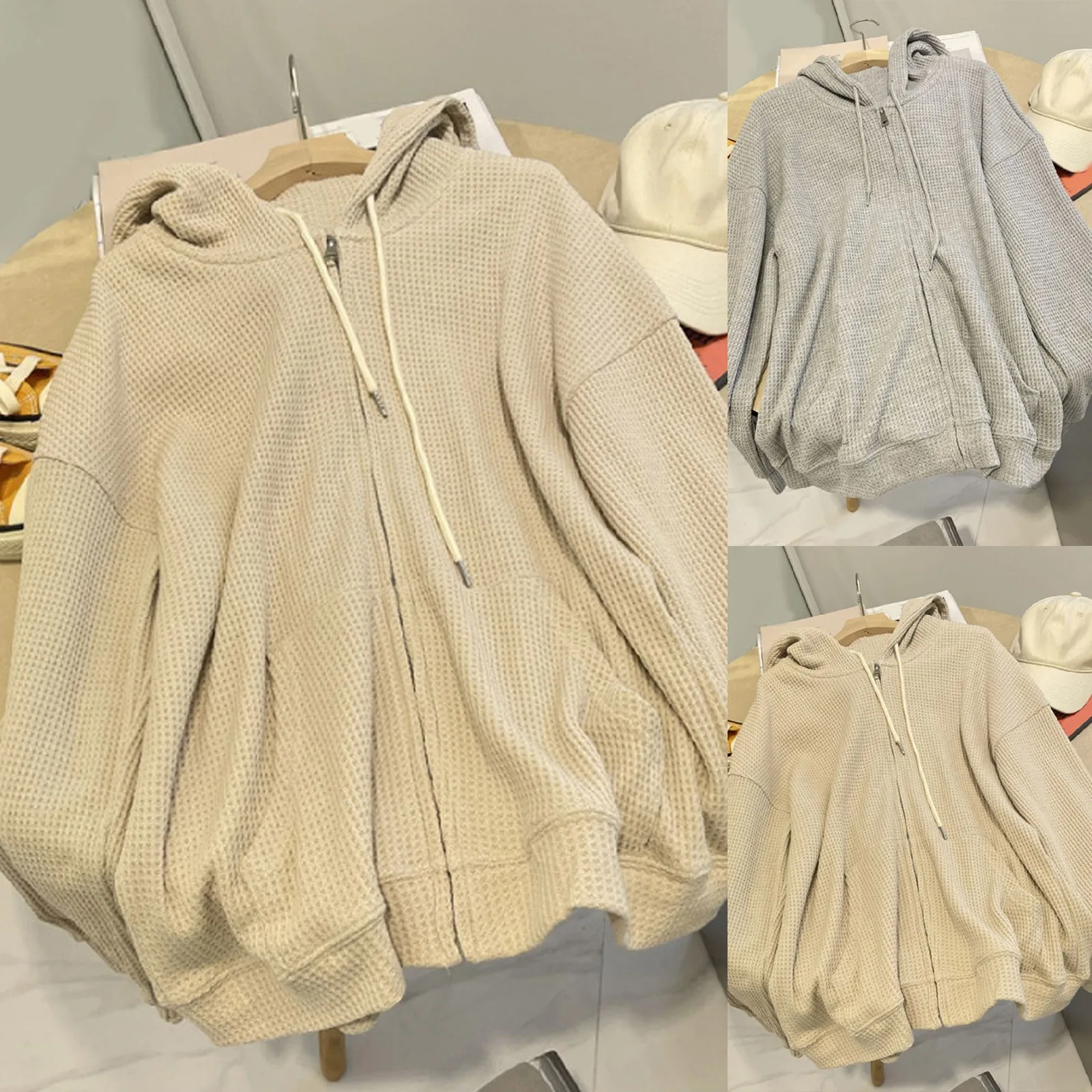 

Women's Hooded Sweater Long Sleeve Zipper Casual Rib Knit Drawstring Hooded Sweatshirt Jacket Tall Zip up Hoodie