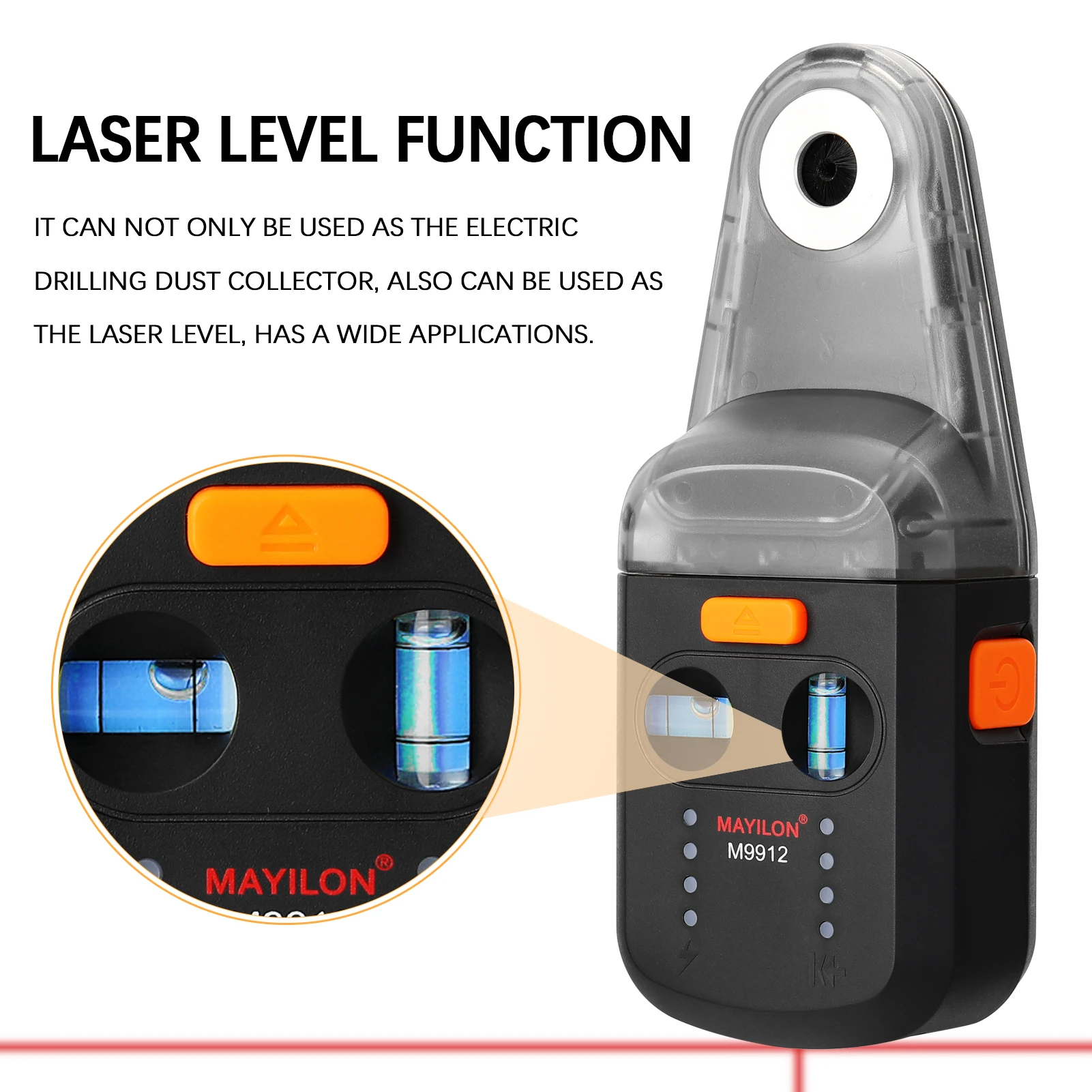 

MAYILON Electric Drilling Dust Collector Laser Level 2 In 1 Wall Suction Vacuum Drill Dust Collector Dust Cleaning Tools