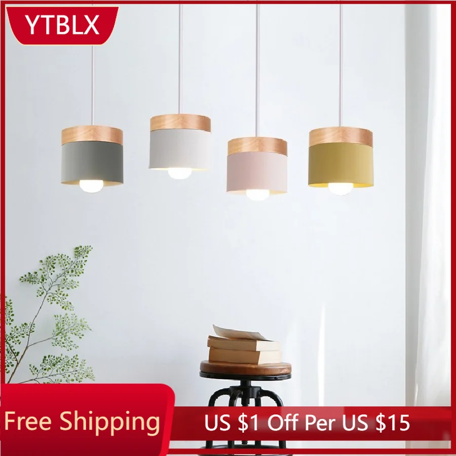 

LED Wooden Colour Pendant Light Kitchen Dining Room Decoration Hanging Lamp E27 Living Room Indoor Lighting Cafe Oak Hang Lamps