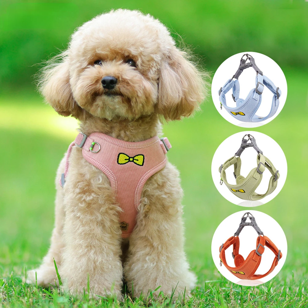

Corduroy Dog Accessories Glow the Dark Harness With Traction Rope Collar Retractable Guide Embroidery Airtag Large Dogs Cage Pet