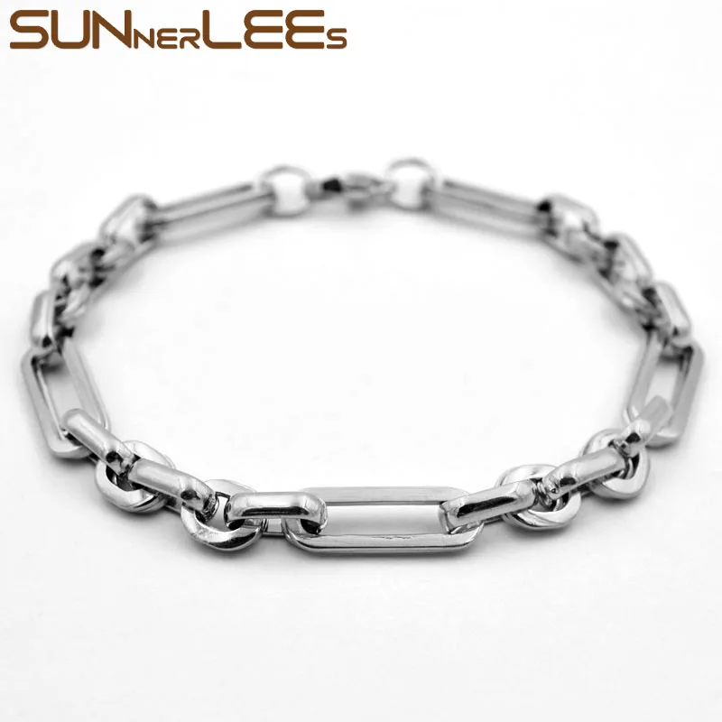 

Браслет из нержавеющей стали SUNNERLEES, 6,5 мм, Геометрическая цепочка из гладкого серебристого золота, украшения для мужчин и женщин, подарок SC202