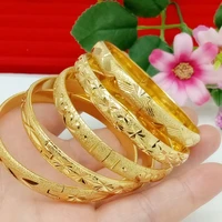 8mm classic carved women bangle bracelet yellow gold color fashion dubai jewelry gift dia 60mm