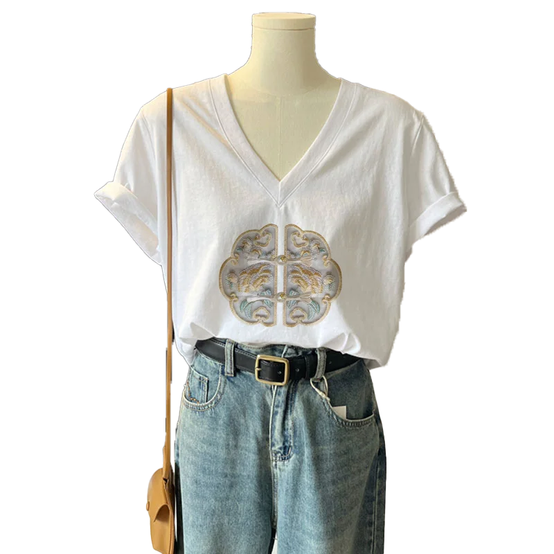 Американская винтажная хлопковая Футболка с V-образным вырезом и коротким