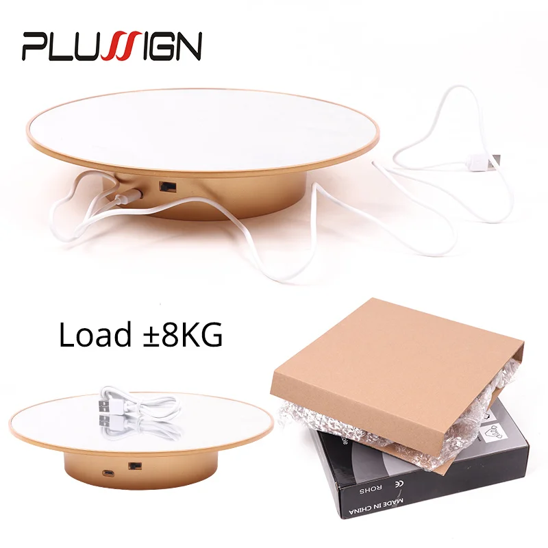Plussign 25Cm Diameter Motorized Rotating Display Stand For Wig Display Gloden Electric Rotating Turntable For Mannequin Head