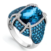 popular silver color geometric blue crystal zirconium rhinestone female alloy ring for women party jewelry accessories