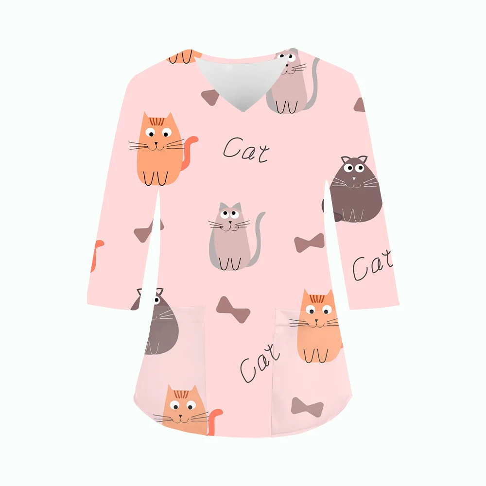 Новая клиническая форма женская милая котенок с принтом микроэластичные