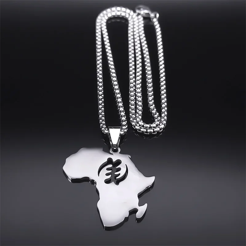 Африканский символ Adinkra Gye Nyame Map ожерелья для женщин и мужчин из нержавеющей стали