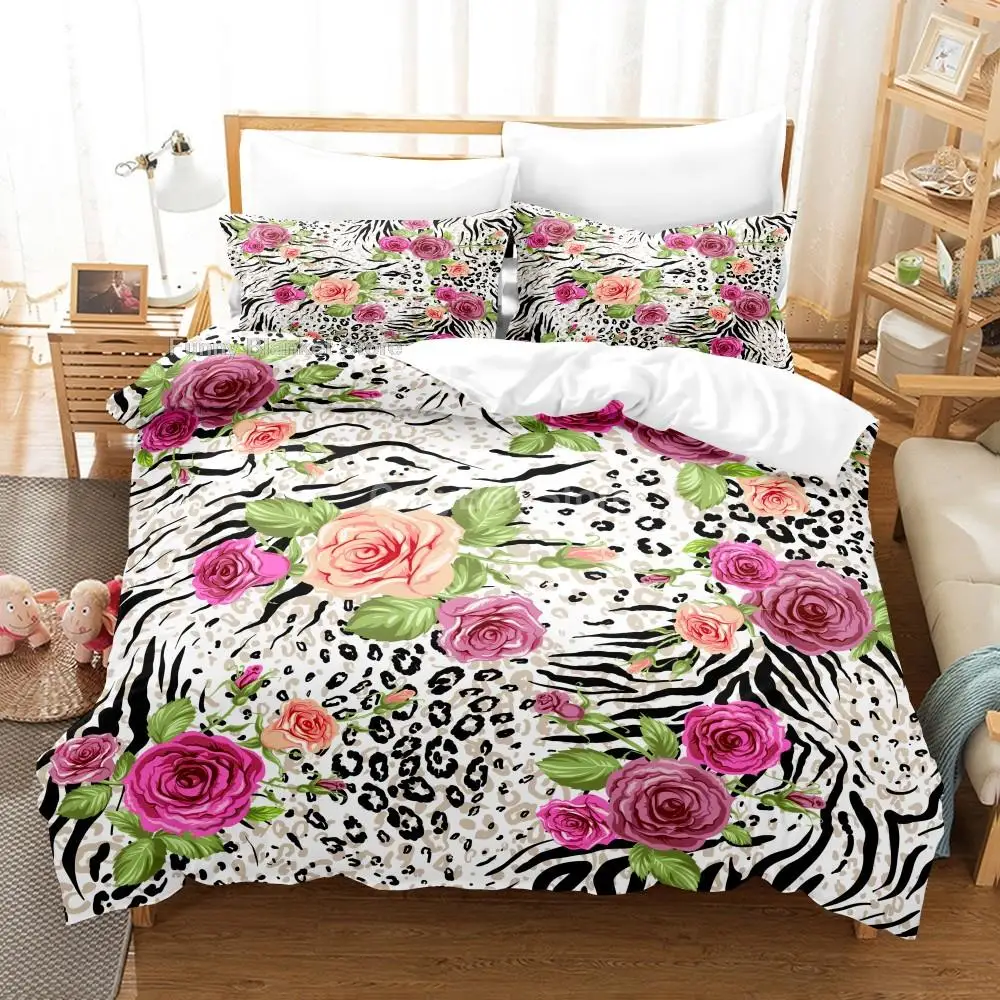 

Flowers Leopard Bedding Set Modern 3d Duvet Cover Sets Comforter Bed Linen Twin Queen King Single Size Kids Gift Fashion Rose