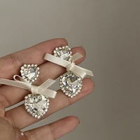 exaggerated luxury brick inlaid bow love pendant earrings for women korean fashion drop shaped rhinestone fashion personality