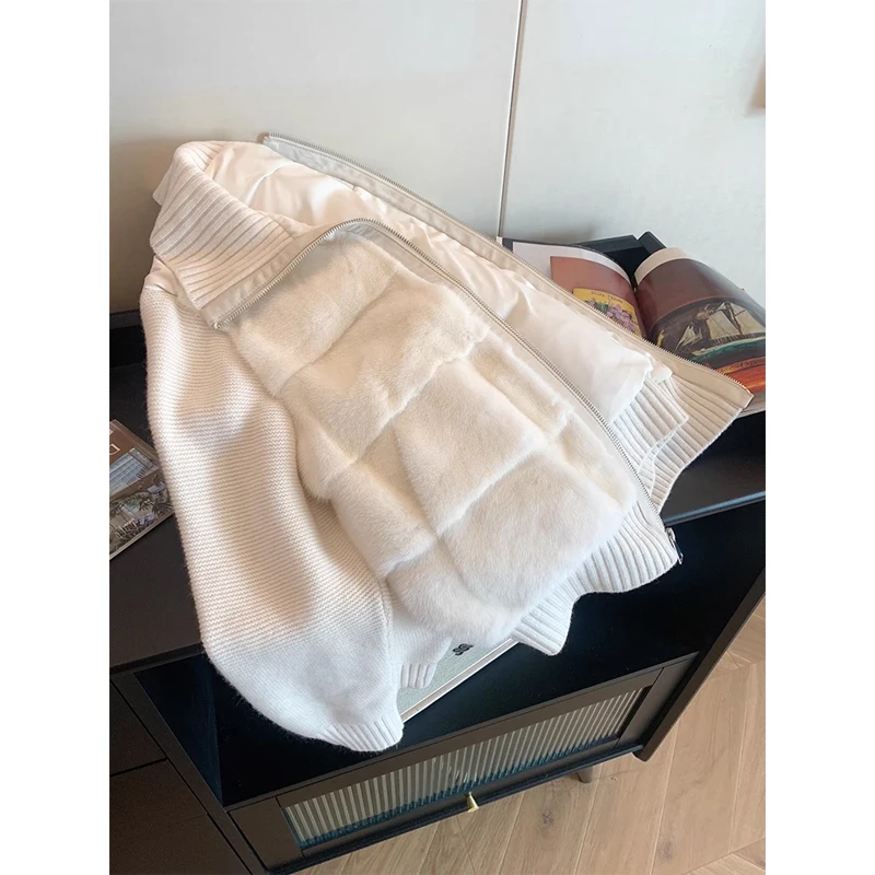 Фото Женская зимняя куртка Shang из имитации норки с пэчворком, вязаная, новая модная коллекция 2026, короткая теплая хлопковая куртка №1