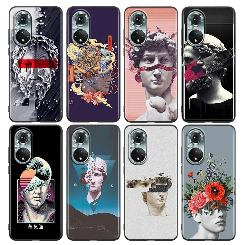 

Phone Case for Honor 8X 9S 9A 9C 9X Case Lite 9A 50 10 20 30 Pro 30i 20S(6.15) Silicone Cover Plaster Art David Statue Flower