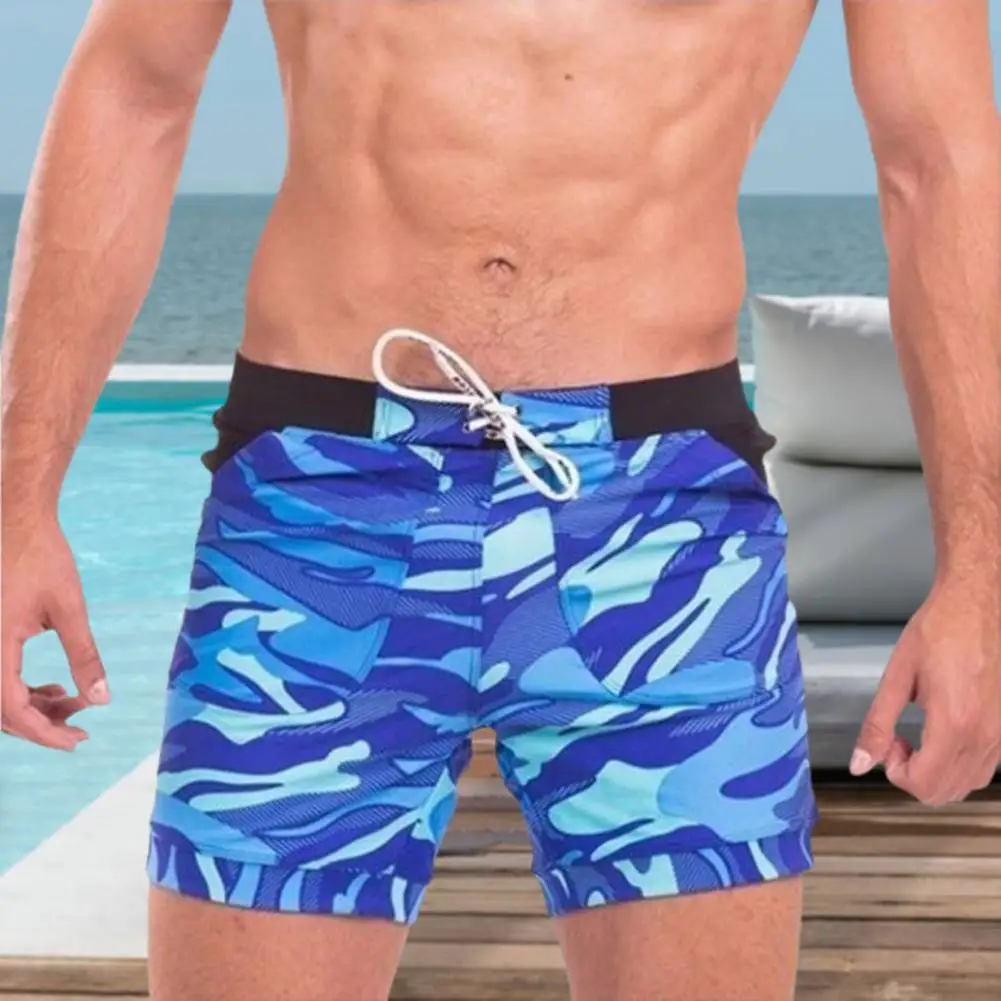 

Camouflage Print Quick Dry Drawstring Beach Shorts Comfortable Elastic Waist Shorts Sweat-absorbing Mid Waist Swimming Shorts