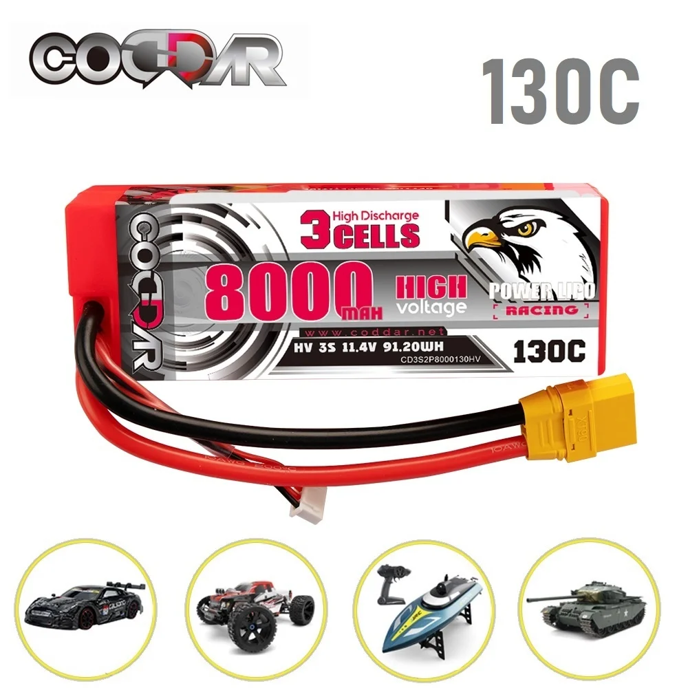 

CODDAR 11.4V 8000mAh LiPo LiHV Battery for 1:8 1/8 RC Car Four Drive Off-Road Boat 130C/260C 11.4V battery