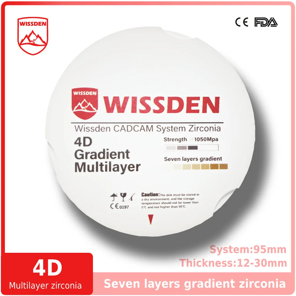 

Wissden 4D Multilayer Zirconia Blocks Dental Lab Supplies 95,12-30mm Denture Restorations CAD/CAM