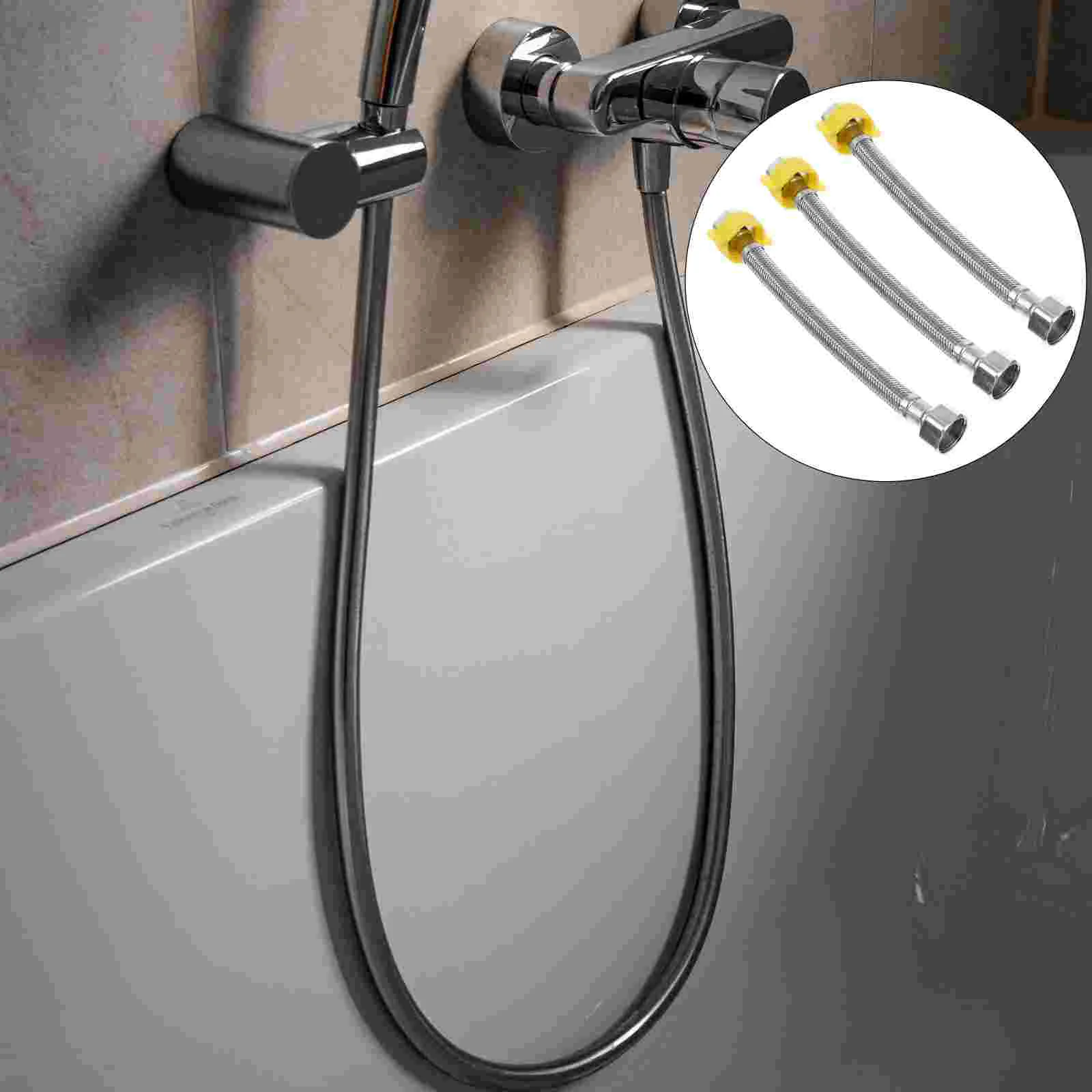 

3 Pcs Hose Bathing Accessories Stainless Steel Shower Tube Pipe Hoses Bathroom Sprayer Supply
