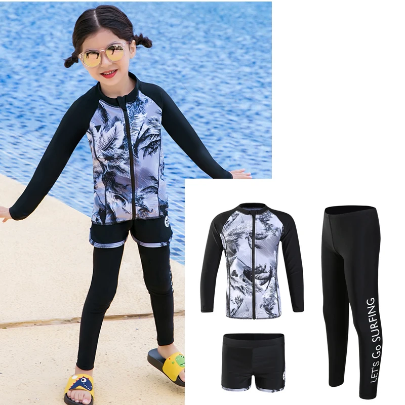

Girls Bosy Kids Toddlers 3pcs/set Sun Shirts+Legging+Trunks Long Sleeve Rash Guard Swimsuit Quick Dry Wetsuit Bathing Suits