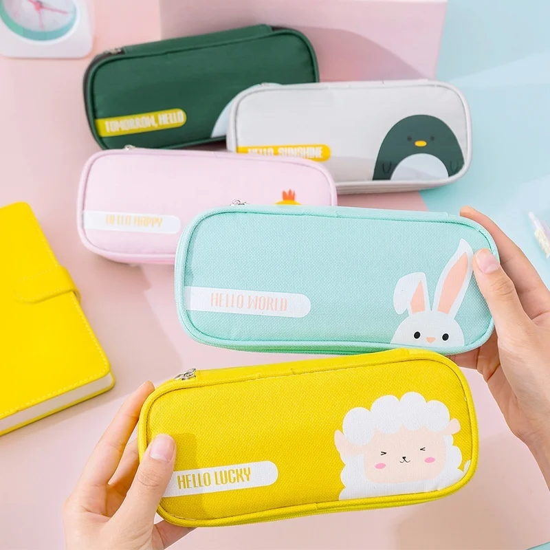 

Creative Stationery Box Student Cute Simple Bag Zipper Oxford Cloth Cartoon Large Capacity Pencil Case School Supplies