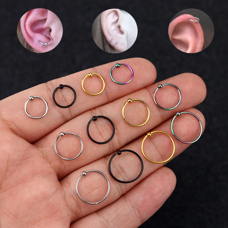 

EHSHIR 316L Stainless Steel Earring Ear Clip Round Ball Nose Ring Titanium Steel Hypoallergenic сережки piercing nez