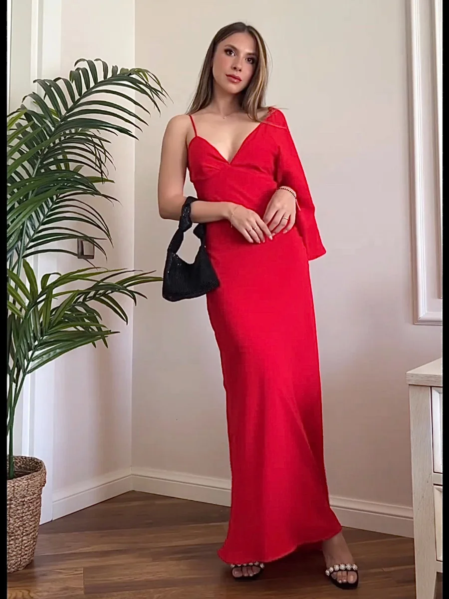

Асимметричные Длинные платья для женщин, летний корсет на одно плечо, облегающее красное платье с открытой спиной, элегантное модное вечернее платье для женщин