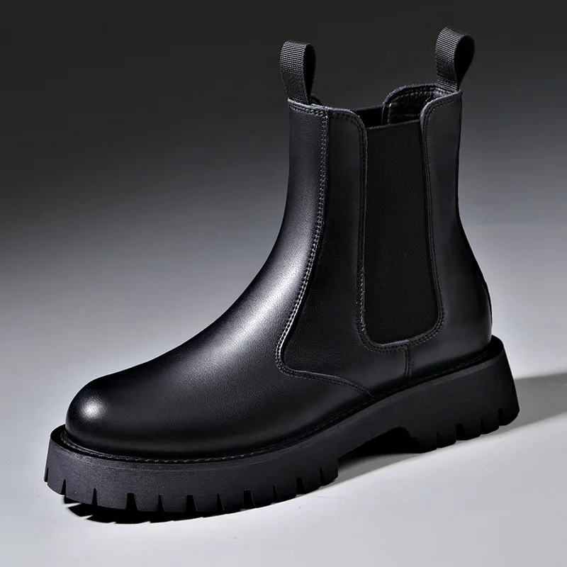 Мужские модные высокие ботинки челси черно-белые осенне-зимние туфли на
