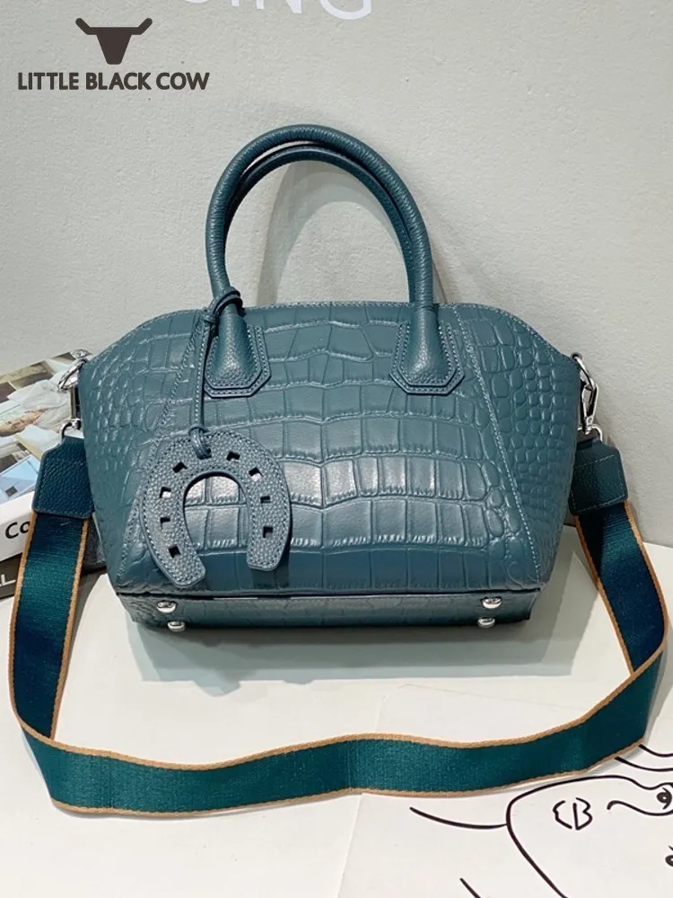 

Women Casual Totes Zipper Handbag Vintage Ladies Crocodile Pattern Cow Genuine Leather Shoulder Bag Packing Sling Crossbody Bags