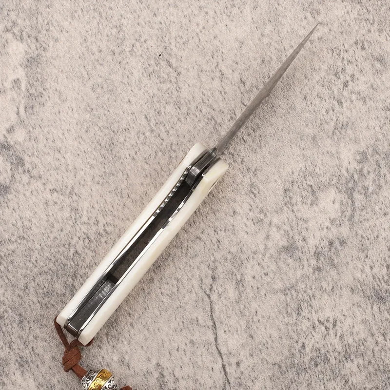 Samsend Дамасский складной нож мини-белая коровья кость ручка универсальный