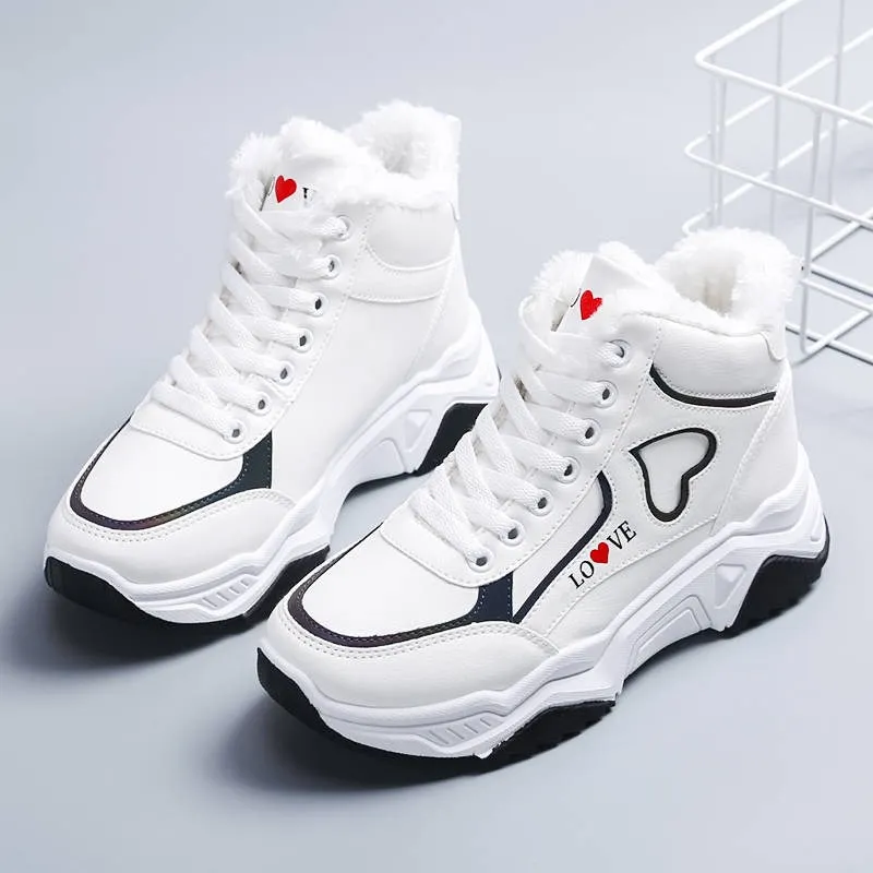 Winter Women High Top Sneakers 2021 New Love Woman Plush Velvet Warm Casual Shoes Female Platform Sport Shoes Zapatillas Mujer