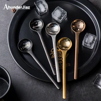304 stainless steel gold coffee spoon dessert spoon stirring spoon round measuring spoon fruit yogurt spoon kitchen decor spoons