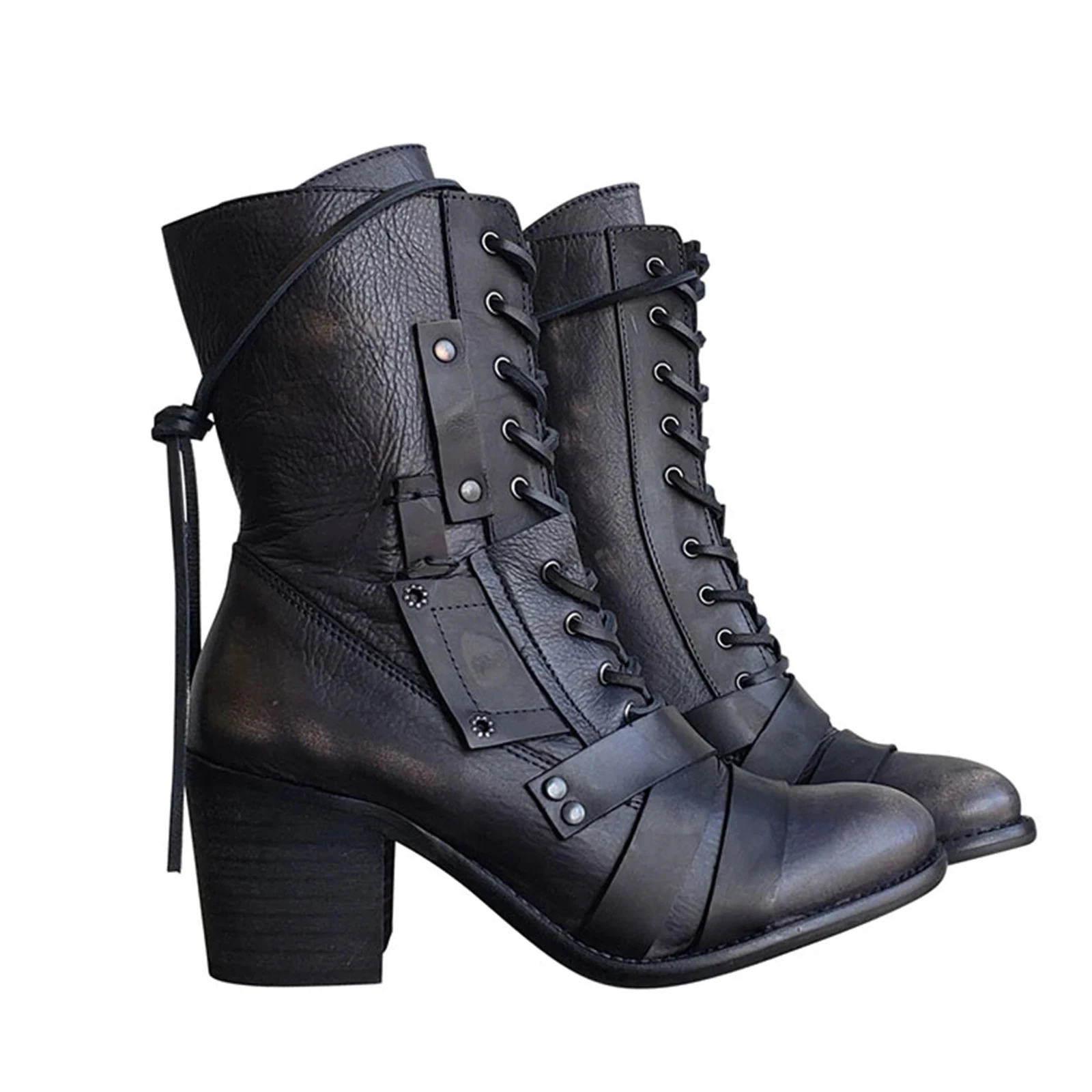 Women's Retro Comfy Chunky-heel Lace-up Boots