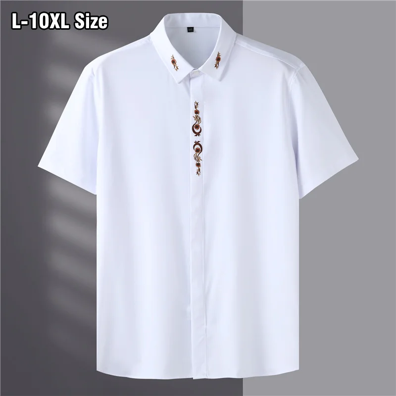 

7XL 8XL 9XL 10XL Men's Short Sleeve Shirts Fashion Embroidery Wedding Dress British Summer Loose Casual Large Size Clothes