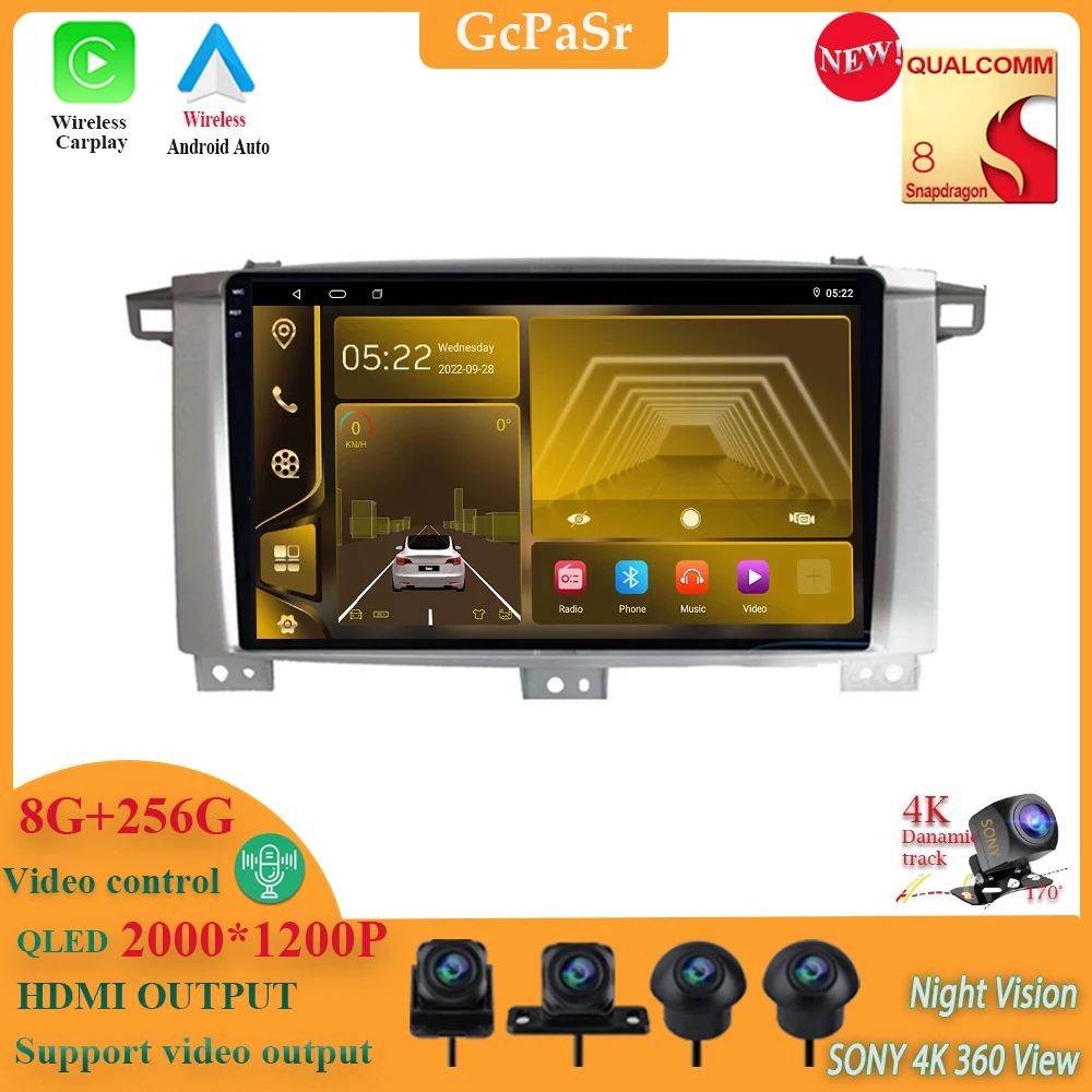 

Android 13 автомобильный проигрыватель Qualcomm Snapdragon Raido для Toyota Land Cruiser LC 100 2002 - 2007 для Lexus LX470 J100 2 II 2002 - 2007