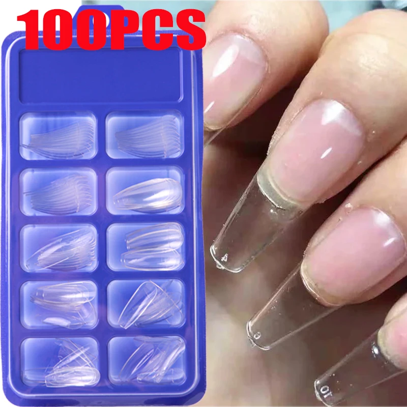 

100pcs Ballerina False Nails Full Paste Half Paste Long Natural Extension Fake Nail Patch Phototherapy Nail Art Decoration Tool