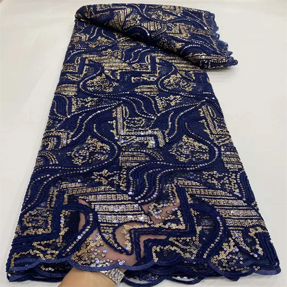 

Familiar African Lace Fabric 2022 High Quality French Mesh Lace Fabric Sequins Nigerian Lace Fabrics For Wedding Dress DP21259