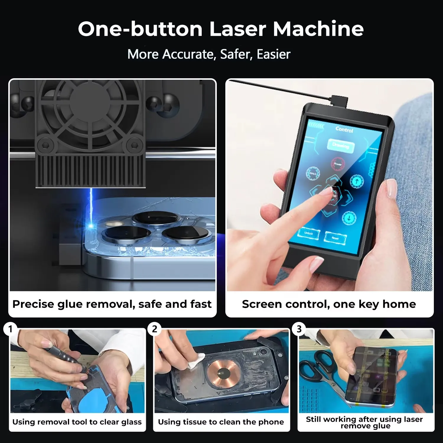 Фото Новая лазерная установка V9 Ultra 10W для ремонта заднего стекла iPhone 8-18 Pro Max и объектива камеры с ручкой для разрушения стекла, железной формой, воздушным фильтром и т.д. №3