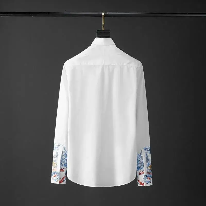 Clothes Men2022 Early Spring New Youth Square Collar Embroidery Long-Sleeved Single-Breasted Shirt Slim Casual Business Top