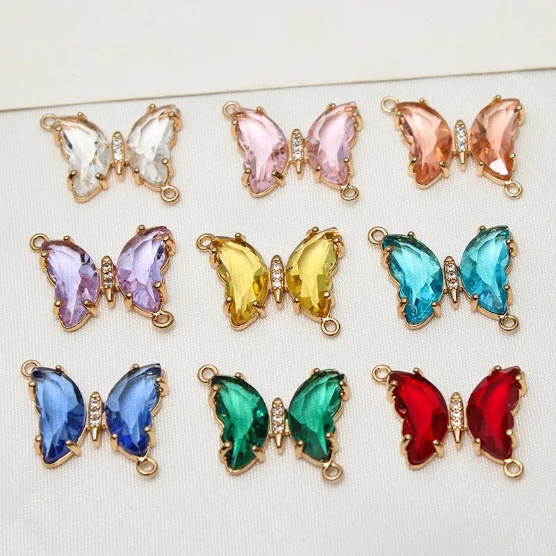 

1 шт. ювелирные аксессуары «сделай сам», медная инкрустированная Хрустальная стеклянная бабочка, двойная круглая позолоченная пластина, по...