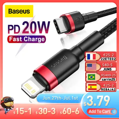 Кабель Baseus USB C зарядное устройство USB C для iPhone 12 PD 18 Вт 20 Вт, кабель для быстрой зарядки для iPhone 12 Pro Max 11 8, кабель USB C, кабель для передачи данных...