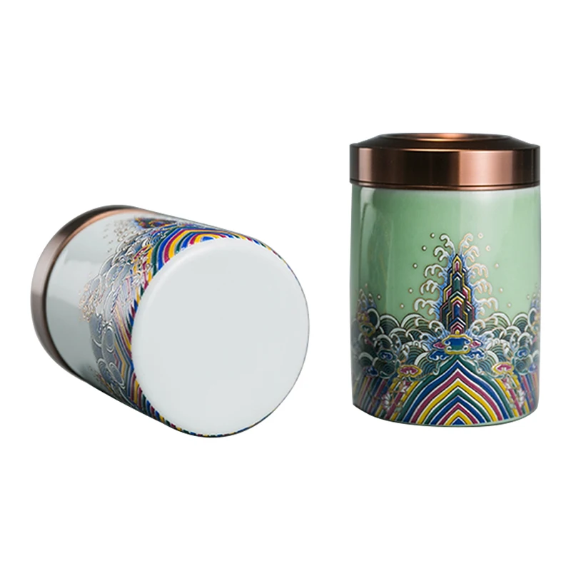 Tea Canister Ceramic Enamel Mini Tin Cover Small Sealed Jar Household Storage Tank Travel Portable Warehouse |
