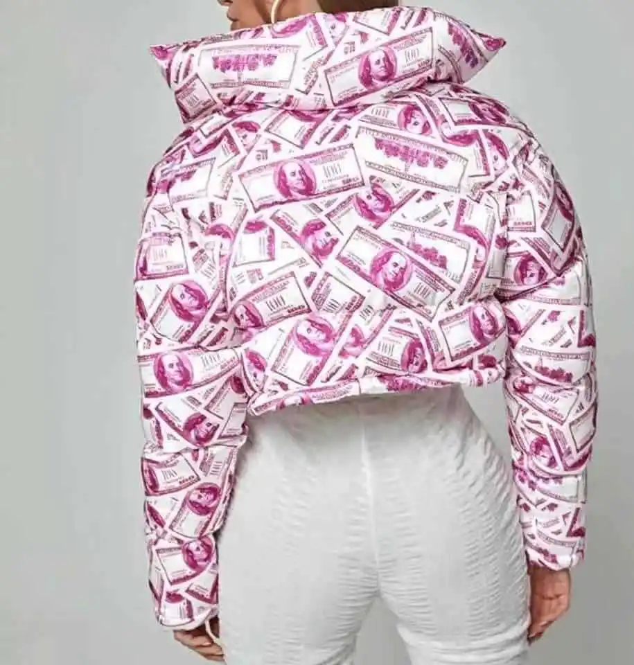 2022 New Women's Printed Long-Sleeved Loose Tops Cotton-Padded Coats Are Thin and Trendy Bread Coats