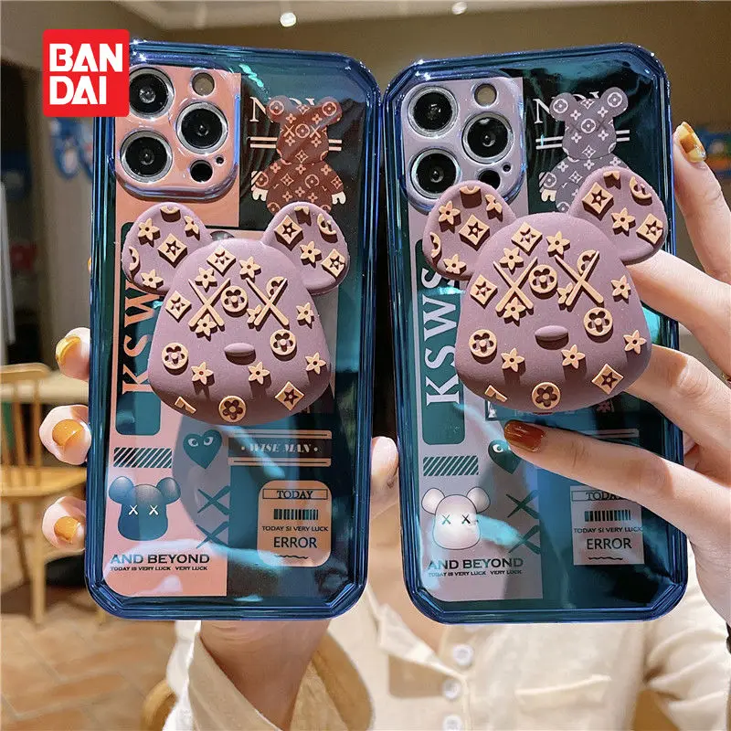 

Bandai Disney Tide Brand Violent Bear Deluxe Lens Case Coque for iPhone 11 12 13 Pro Max X XR XS Max 7 8 Plus SE Stand Back Case