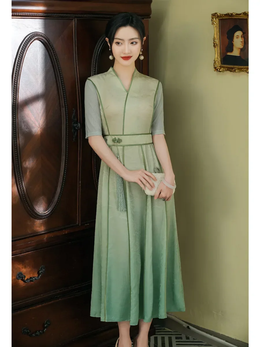 Новое улучшенное кружевное платье Cheongsam в китайском стиле ретро 2024 элегантное