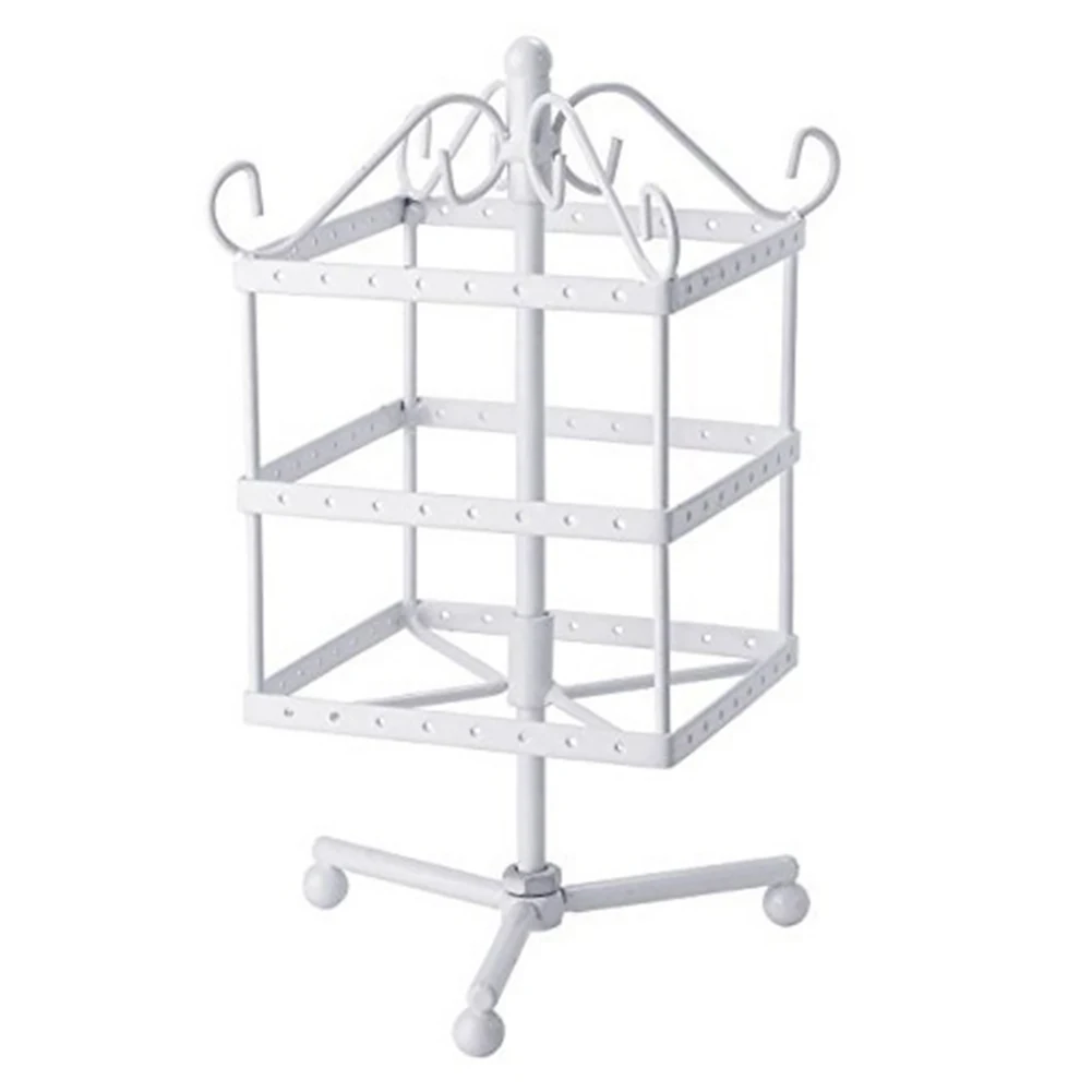 

Organizer Rotating Swing Storage Holder Bracelet Square Hanger Gift 3 Tiers 96 Holes Iron Ear Stud Jewelry Stand Earring Display