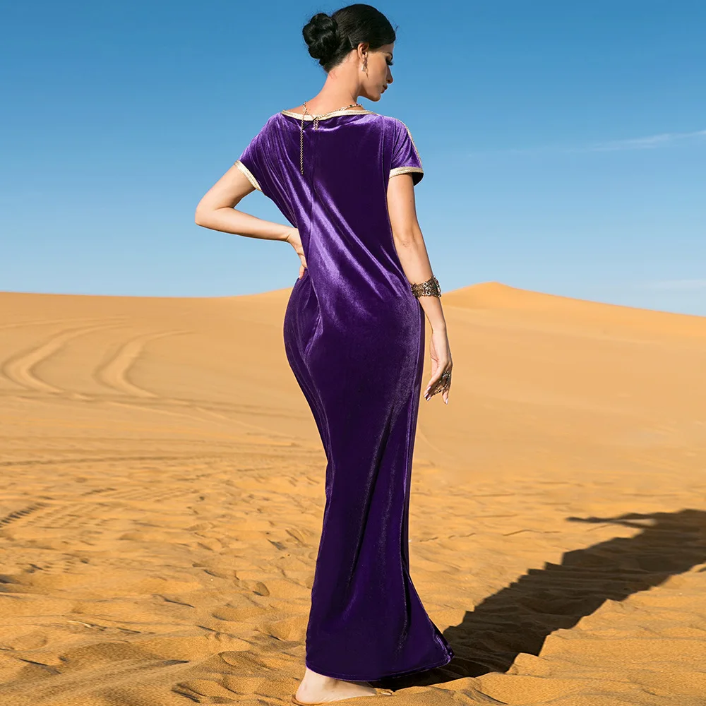Solid Purple Women Dress Muslim Abaya Dubai Kaftan Islamic Clothing Evening Party Gown Caftan Marocain Djellaba Eid Ramadan